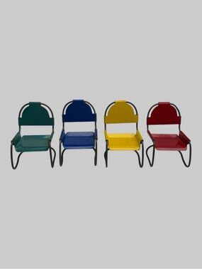 Vintage Metal Miniature Dollhouse Chairs Green Blue Yellow Red Set of 4